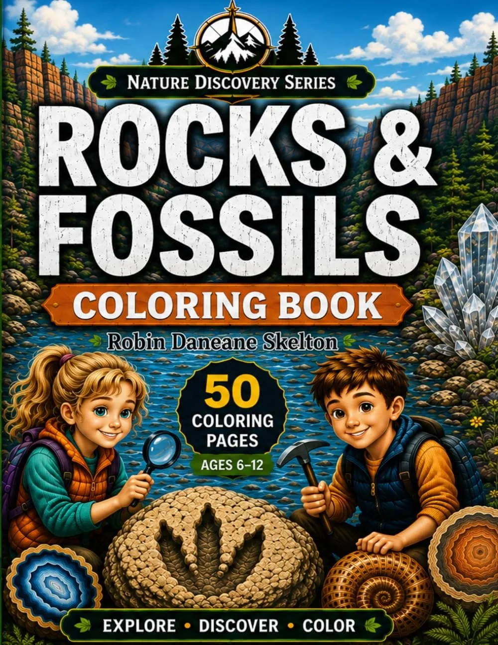 Front cover of Rocks & Fossils Coloring Book by Robin Daneane Skelton and Brian W Skelton